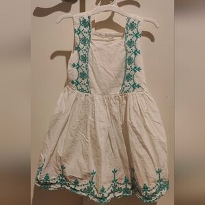 Janie and Jack Cream Dress with Teal Embroidery